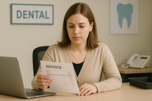 Simplifying dental billing — clinic reviewing patient invoice