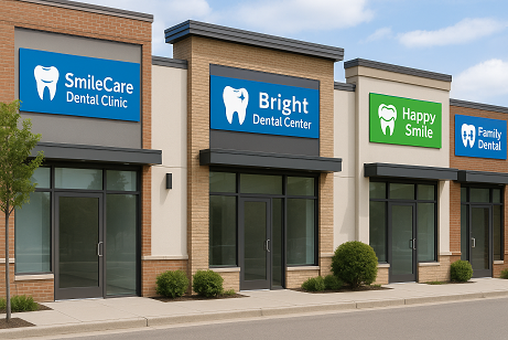 Multi-Location Dental Management – storefronts of dental clinics across branches